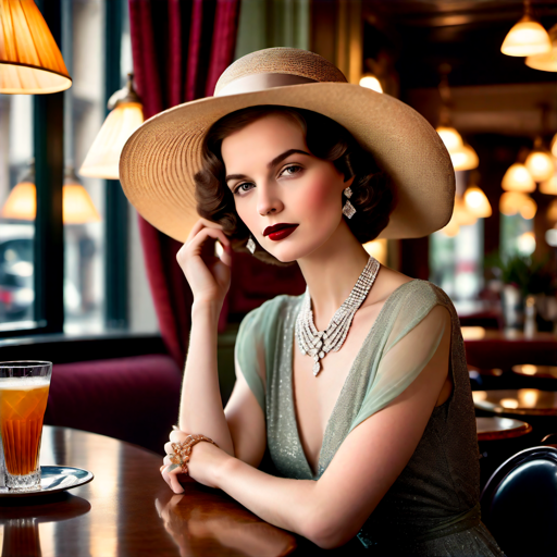 Elegant Lady in  Cafe